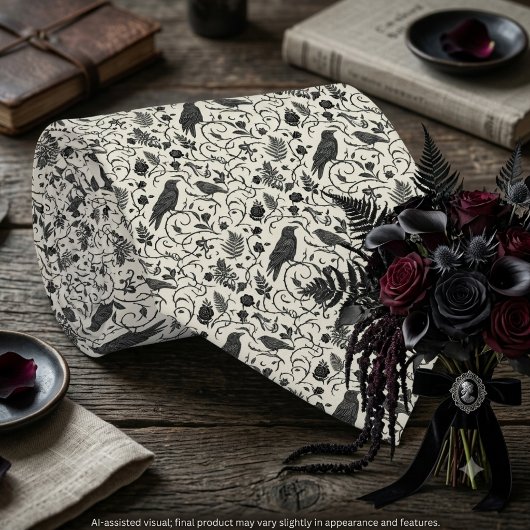 Moody Gothic Deep Black Ivory Raven ネクタイ