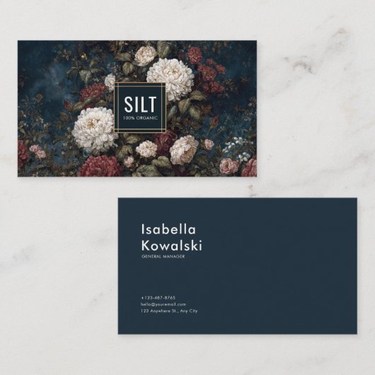 Moody Gothic Floral Dark Velvet Peony Gold Frame 名刺 (正面/裏面)