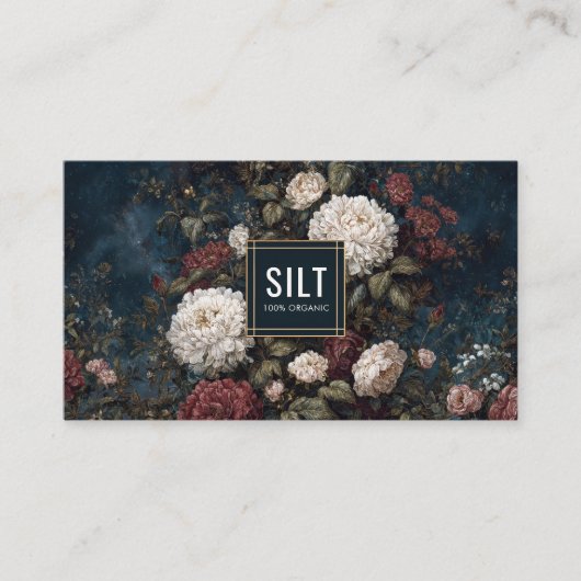 Moody Gothic Floral Dark Velvet Peony Gold Frame 名刺 (正面)