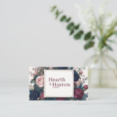 Moody Gothic Navy Burgundy Pink Rose Floral Frame 名刺 (スタンド正面)