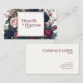 Moody Gothic Navy Burgundy Pink Rose Floral Frame 名刺 (正面/裏面)