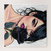 Moody Gothic Woman with Rose  Dark Aesthetic ジグソーパズル (横)