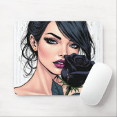 Moody Gothic Woman with Rose  Dark Aesthetic マウスパッド (マウス)