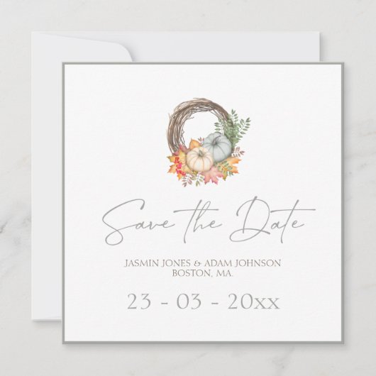 Moody Gray素朴秋の結婚式日付の保存 セーブザデート (正面)