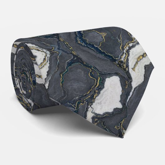 Moody Gray Agate Geode Slice with Gold Accents ネクタイ (ロール)
