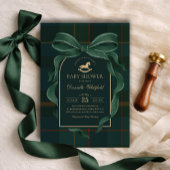 Moody Green Bow Equestrian Tartan Polo Baby Shower 招待状
