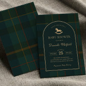 Moody Green Equestrian Plaid Polo Boy Baby Shower 招待状