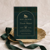 Moody Green Equestrian Plaid Polo Boy Baby Shower 招待状