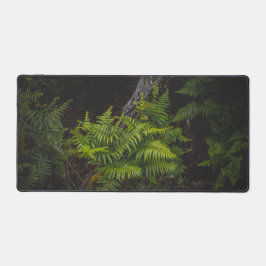 Moody green forest scene with ferns デスクマット