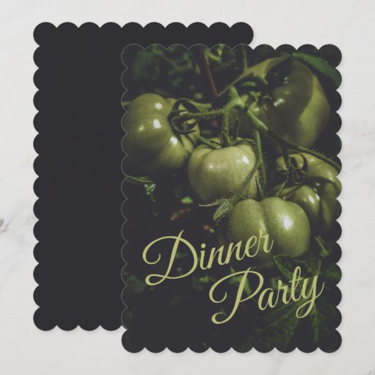 Moody Green Rustic Tomato Dinner Party 招待状 (正面/裏面)
