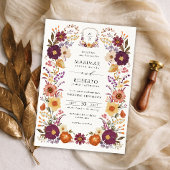 Moody Handpainted Florals Wedding Monogram Crest 招待状