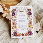 Moody Handpainted Florals Wedding Monogram Crest 招待状