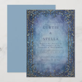 Moody Indigo Filigree Vine Border Wedding 招待状 (正面/裏面)