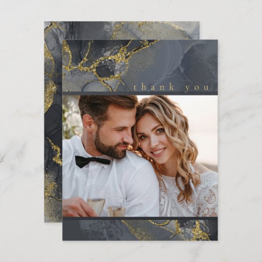 Moody Ink木炭金ゴールド抽象芸術ありがとうID988 サンキューカード (正面/裏面)