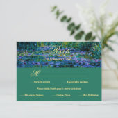Moody Jewel Tone Monet Lily Pond Art Wedding Meal 出欠カード (スタンド正面)