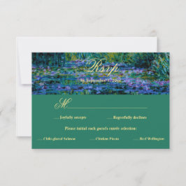 Moody Jewel Tone Monet Lily Pond Art Wedding Meal 出欠カード