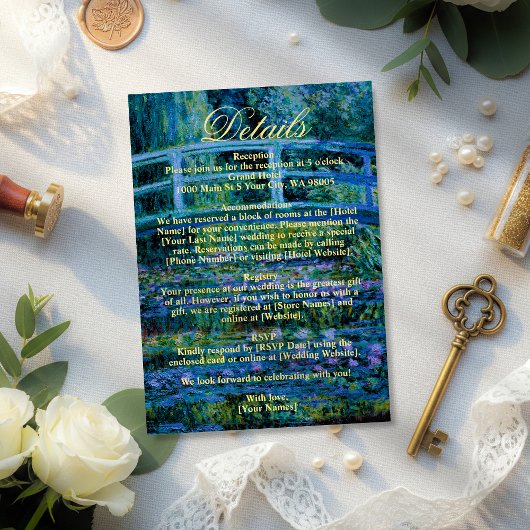 Moody Jewel Tone Monet Water Lilies Art Wedding エンクロージャーカード