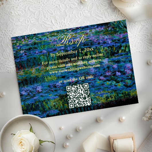 Moody Jewel Tone Water Lilies Wedding Website QR 出欠カード