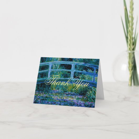 Moody Jewel Tones Monet Lily Pond Fine Art Wedding サンキューカード (正面)