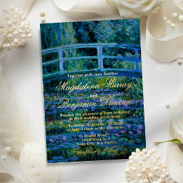 Moody Jewel Tones Monet Lily Pond Fine Art Wedding 箔招待状