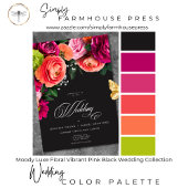 Moody Luxe Floral Vibrant Pink Black Wedding 招待状