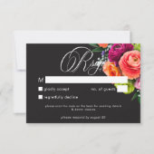 Moody Luxe Floral Vibrant Pink Black Wedding QR 出欠カード (正面)