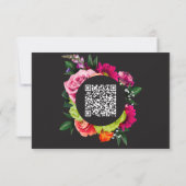 Moody Luxe Floral Vibrant Pink Black Wedding QR 出欠カード (裏面)