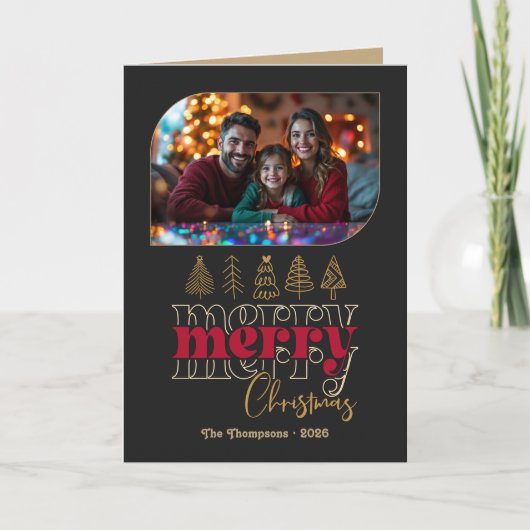 Moody Luxe Hand Drawn Merry Christmas Photo シーズンカード (正面)