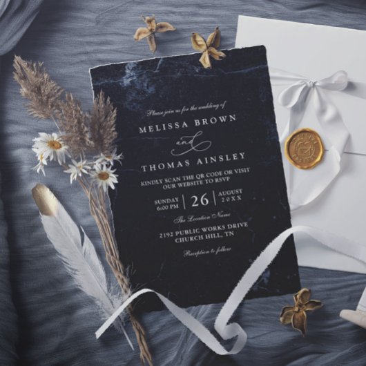 Moody Marble Minimalist Elegant QR Code Wedding 招待状