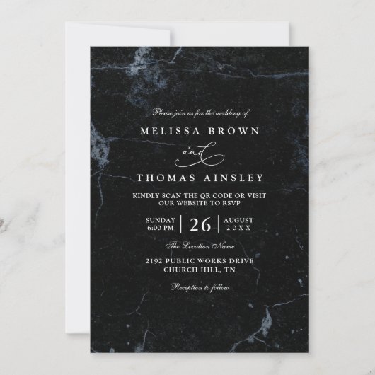 Moody Marble Minimalist Elegant QR Code Wedding 招待状 (正面)