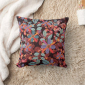 Moody Midnight Floral Folk Art Pattern Pillow クッション (ブランケット)