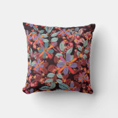 Moody Midnight Floral Folk Art Pattern Pillow クッション (正面)