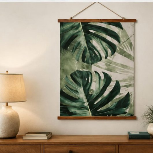 Moody Monstera Leaves Tropical Botanical Wall Art 吊り下げ型タペストリー