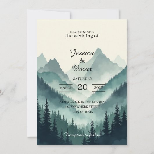 Moody Mountain Forest Wedding Invitation 招待状 (正面)
