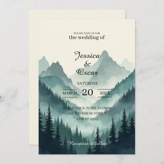 Moody Mountain Forest Wedding Invitation 招待状 (正面/裏面)