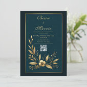 Moody Navy Gold Botanical Wedding 招待状 (スタンド正面)