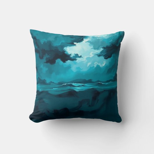 Moody Ocean Waves Under Stormy Sky – Abstract Seas クッション (正面)