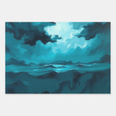 Moody Ocean Waves Under Stormy Sky – Abstract Seas ラッピングペーパーシート (正面3)