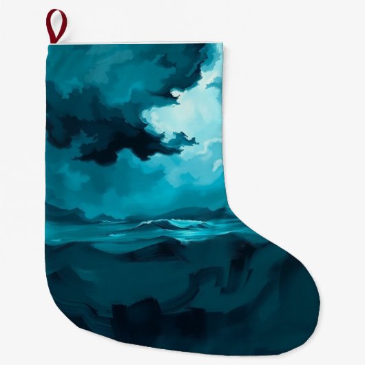 Moody Ocean Waves Under Stormy Sky – Abstract Seas ラージクリスマスストッキング (正面)