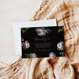 Moody Peony Dark Floral Baby Shower サンキューカード