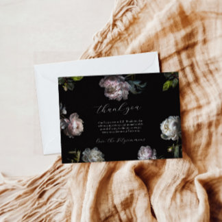 Moody Peony Dark Floral Baby Shower サンキューカード