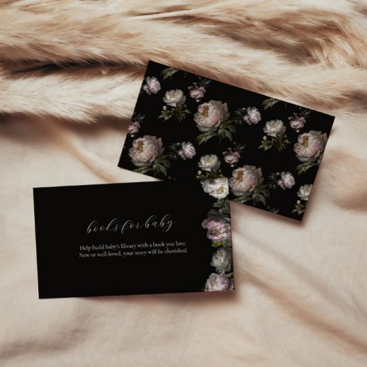 Moody Peony Dark Floral Baby Shower Books for Baby エンクロージャーカード