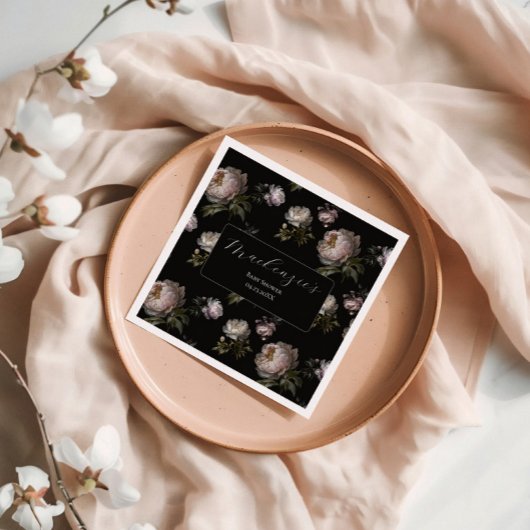 Moody Peony Flowers Baby Shower  スタンダードカクテルナプキン