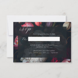 Moody Peony painterlyの黒結婚いRSVPカード 出欠カード