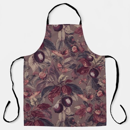Moody Plum & Fig Leaves Apron | Artistic Botanical エプロン (正面)