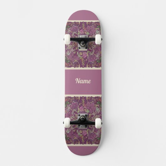 Moody Plum Floral Doodle Art Skateboard スケートボード (正面)