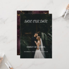 Moody Plum Noir Elegant Fall Photo Save The Date 招待状