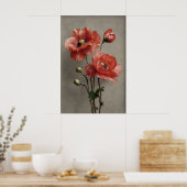 Moody Poppies Flower Print, Vintage Dark Academia ポスター (キッチン)