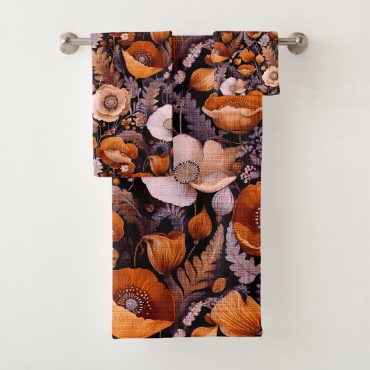 Moody poppies on black pattern バスタオルセット (インサイチュ)