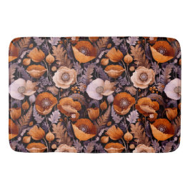 Moody poppies on black pattern バスマット